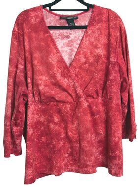 Vintage Venezia Red Wrap Top Womens Plus Size 18/20 Paisley Printed Polyester/Sp